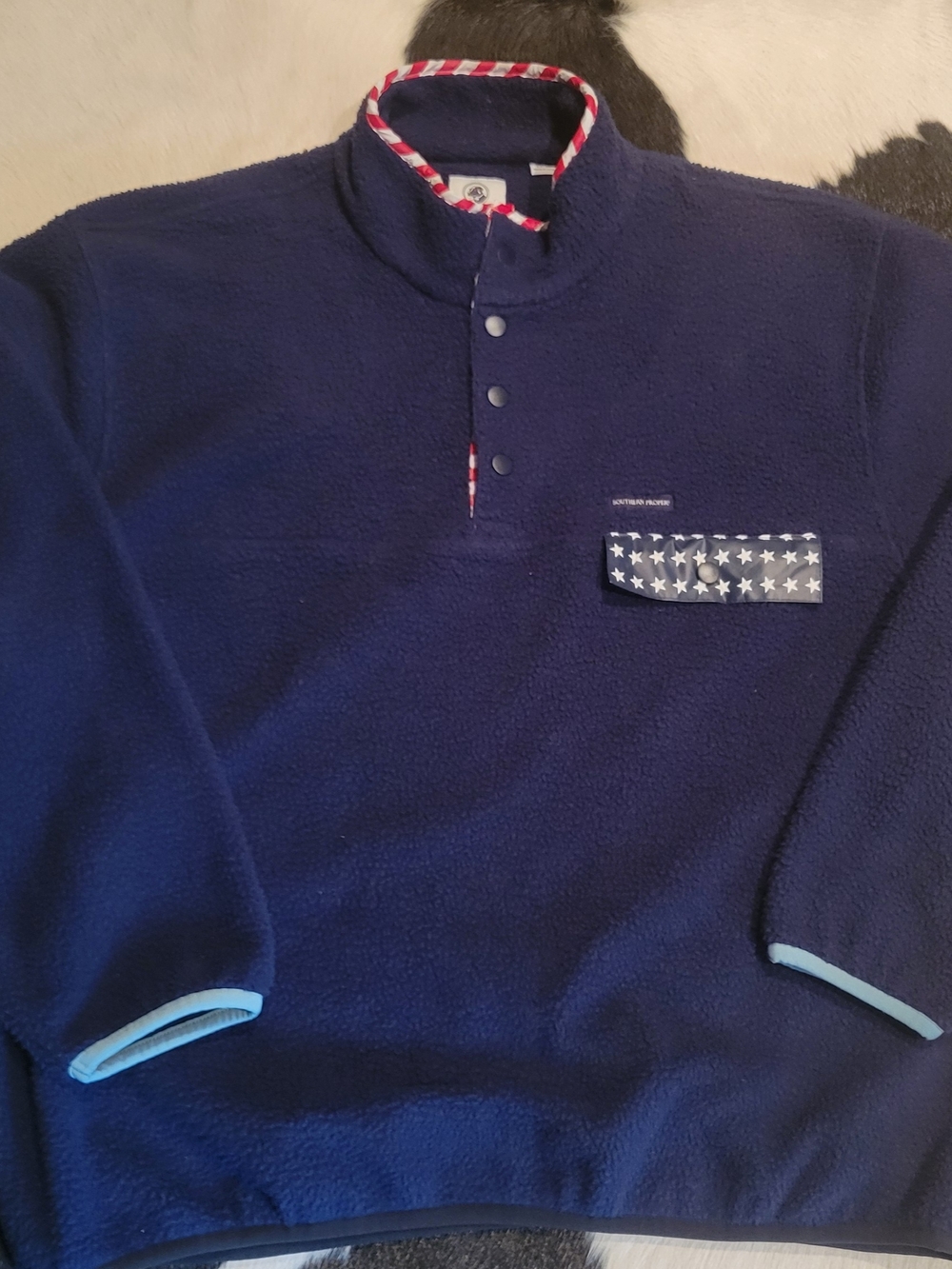 Southern Proper Navy Fleece Pullover with Star-Trim Chest